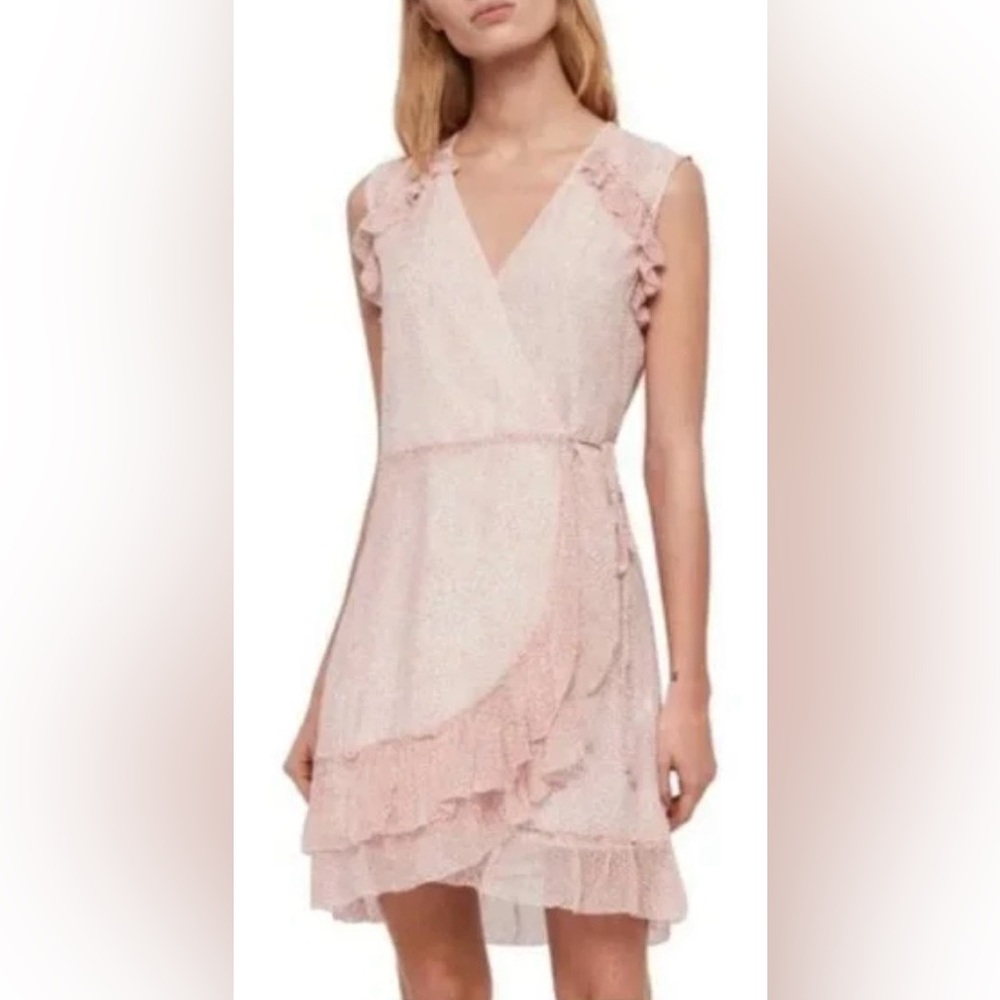 All Saints Pink Priya Leox Ditsy Leopard Mini Wrap Dress. ZB9